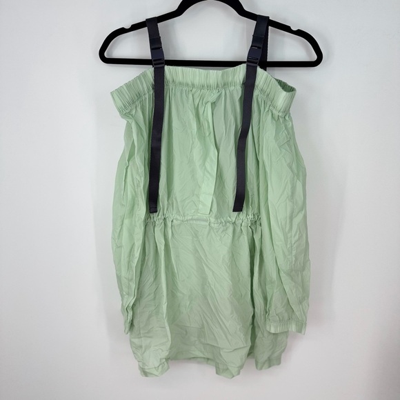 Jordan Zip Up Drawstring Mint Green Off-Shoulder Mini Dress - Picture 2 of 5